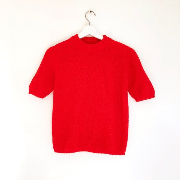 Vintage Tops - vintage 60s nubby red mockneck knit top XS S M